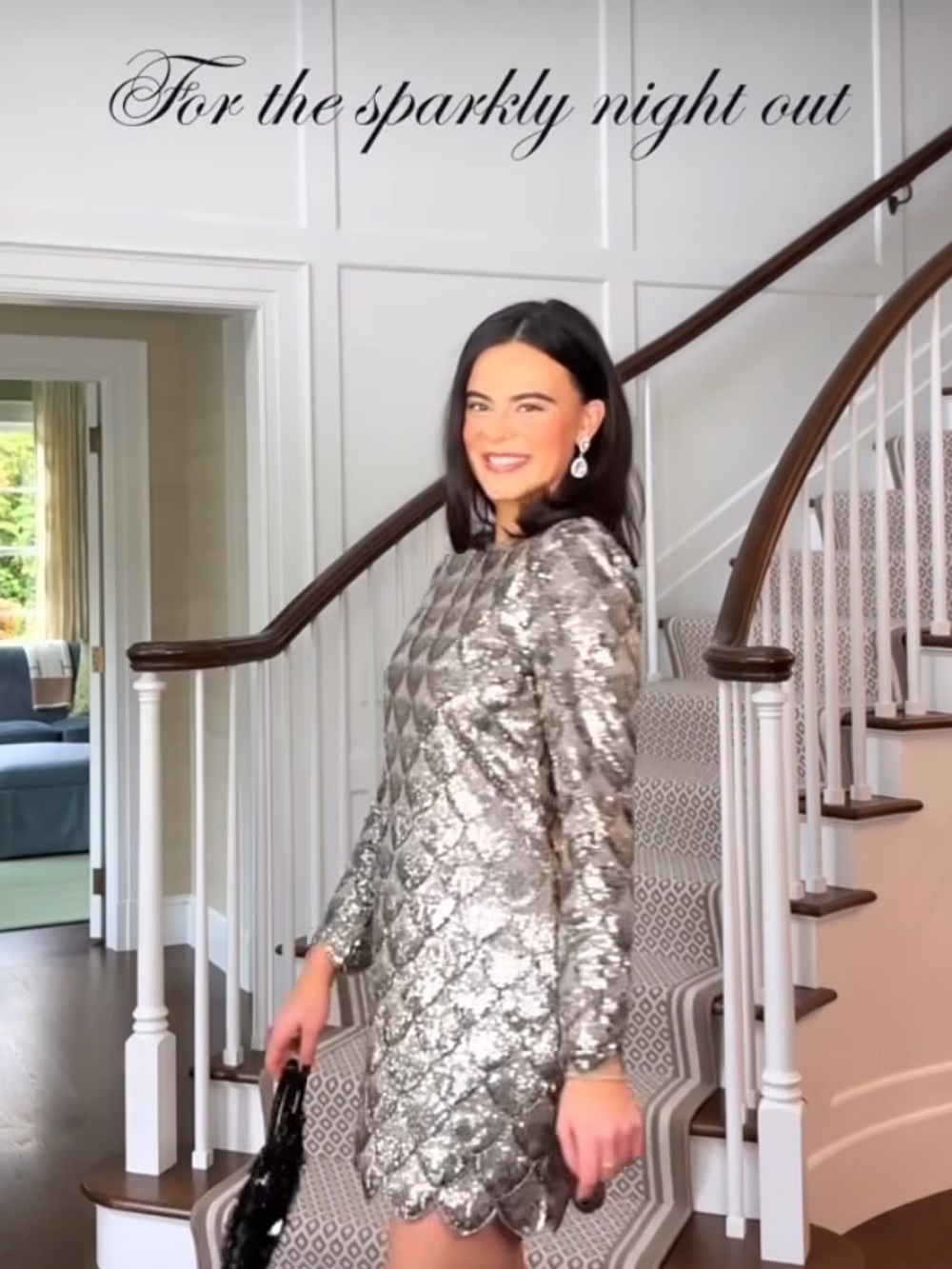 Silver Sequin Long Sleeve Mini Dress - Elegant Party Dress NWT